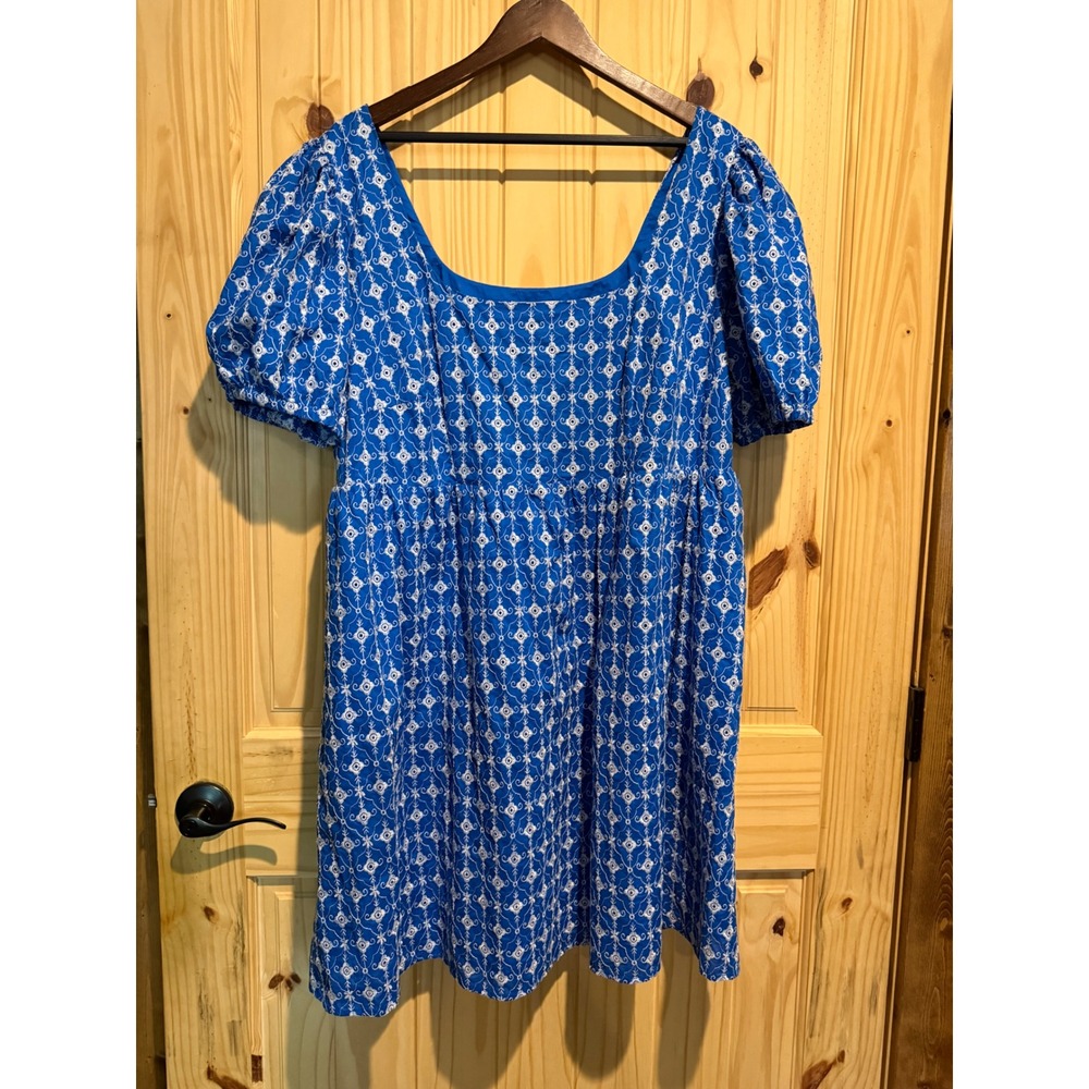 Rhode x Target Blue White Embroidered Puff Sleeve Mini Dress Plus Size 1X